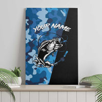 Custom Blue Camo Bass Fishing Canvas Wall Art Fishing Rod Graphic Design - Wonder Print Shop
