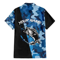 Custom Blue Camo Bass Fishing Family Matching Mermaid Dress and Hawaiian Shirt Fishing Rod Graphic Design - Wonder Print Shop