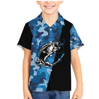 Custom Blue Camo Bass Fishing Family Matching Mermaid Dress and Hawaiian Shirt Fishing Rod Graphic Design - Wonder Print Shop
