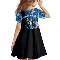 Custom Blue Camo Bass Fishing Family Matching Off Shoulder Maxi Dress and Hawaiian Shirt Fishing Rod Graphic Design - Wonder Print Shop