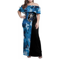 Custom Blue Camo Bass Fishing Family Matching Off Shoulder Maxi Dress and Hawaiian Shirt Fishing Rod Graphic Design - Wonder Print Shop