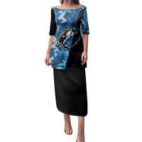 Custom Blue Camo Bass Fishing Family Matching Puletasi and Hawaiian Shirt Fishing Rod Graphic Design - Wonder Print Shop