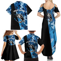 Custom Blue Camo Bass Fishing Family Matching Summer Maxi Dress and Hawaiian Shirt Fishing Rod Graphic Design - Wonder Print Shop