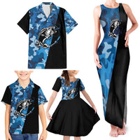 Custom Blue Camo Bass Fishing Family Matching Tank Maxi Dress and Hawaiian Shirt Fishing Rod Graphic Design - Wonder Print Shop