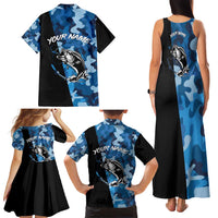 Custom Blue Camo Bass Fishing Family Matching Tank Maxi Dress and Hawaiian Shirt Fishing Rod Graphic Design - Wonder Print Shop