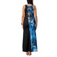 Custom Blue Camo Bass Fishing Family Matching Tank Maxi Dress and Hawaiian Shirt Fishing Rod Graphic Design - Wonder Print Shop