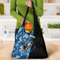 Custom Blue Camo Bass Fishing Grocery Bag Fishing Rod Graphic Design - Wonder Print Shop