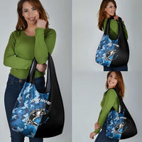 Custom Blue Camo Bass Fishing Grocery Bag Fishing Rod Graphic Design - Wonder Print Shop