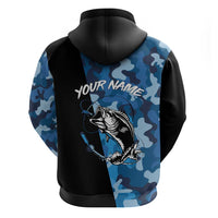 Custom Blue Camo Bass Fishing Hoodie Fishing Rod Graphic Design - Wonder Print Shop