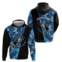 Custom Blue Camo Bass Fishing Hoodie Fishing Rod Graphic Design - Wonder Print Shop