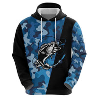 Custom Blue Camo Bass Fishing Hoodie Fishing Rod Graphic Design - Wonder Print Shop