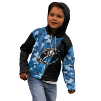Custom Blue Camo Bass Fishing Kid Hoodie Fishing Rod Graphic Design - Wonder Print Shop