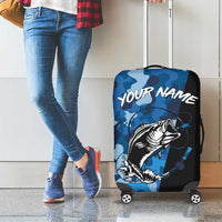 Custom Blue Camo Bass Fishing Luggage Cover Fishing Rod Graphic Design - Wonder Print Shop