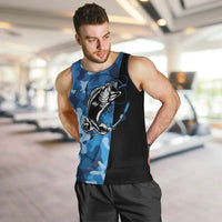 Custom Blue Camo Bass Fishing Men Tank Top Fishing Rod Graphic Design - Wonder Print Shop