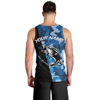 Custom Blue Camo Bass Fishing Men Tank Top Fishing Rod Graphic Design - Wonder Print Shop