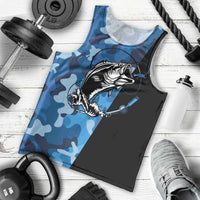 Custom Blue Camo Bass Fishing Men Tank Top Fishing Rod Graphic Design - Wonder Print Shop