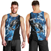 Custom Blue Camo Bass Fishing Men Tank Top Fishing Rod Graphic Design - Wonder Print Shop