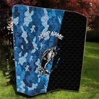 Custom Blue Camo Bass Fishing Quilt Fishing Rod Graphic Design - Wonder Print Shop