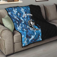 Custom Blue Camo Bass Fishing Quilt Fishing Rod Graphic Design - Wonder Print Shop