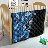 Custom Blue Camo Bass Fishing Quilt Fishing Rod Graphic Design - Wonder Print Shop