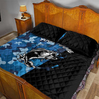 Custom Blue Camo Bass Fishing Quilt Bed Set Fishing Rod Graphic Design - Wonder Print Shop