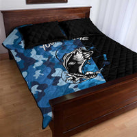 Custom Blue Camo Bass Fishing Quilt Bed Set Fishing Rod Graphic Design - Wonder Print Shop
