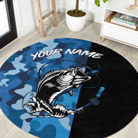Custom Blue Camo Bass Fishing Round Carpet Fishing Rod Graphic Design - Wonder Print Shop