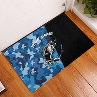 Custom Blue Camo Bass Fishing Rubber Doormat Fishing Rod Graphic Design - Wonder Print Shop