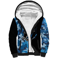 Custom Blue Camo Bass Fishing Sherpa Hoodie Fishing Rod Graphic Design - Wonder Print Shop