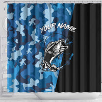 Custom Blue Camo Bass Fishing Shower Curtain Fishing Rod Graphic Design - Wonder Print Shop
