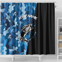 Custom Blue Camo Bass Fishing Shower Curtain Fishing Rod Graphic Design - Wonder Print Shop