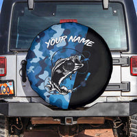 Custom Blue Camo Bass Fishing Spare Tire Cover Fishing Rod Graphic Design - Wonder Print Shop