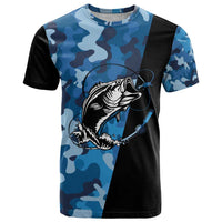 Custom Blue Camo Bass Fishing T Shirt Fishing Rod Graphic Design - Wonder Print Shop