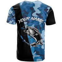 Custom Blue Camo Bass Fishing T Shirt Fishing Rod Graphic Design - Wonder Print Shop