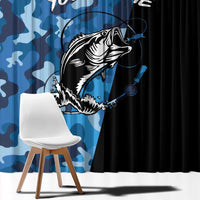 Custom Blue Camo Bass Fishing Window Curtain Fishing Rod Graphic Design - Wonder Print Shop