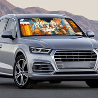 Oktoberfest Auto Sun Shade with Beer Mug Illustration White Diamond Pattern - Wonder Print Shop