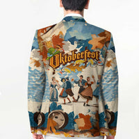 Oktoberfest Blazer with Beer Mug Illustration White Diamond Pattern - Wonder Print Shop