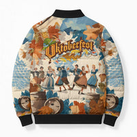 Oktoberfest Bomber Puffer Jacket with Beer Mug Illustration White Diamond Pattern - Wonder Print Shop