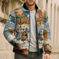 Oktoberfest Bomber Puffer Jacket with Beer Mug Illustration White Diamond Pattern - Wonder Print Shop