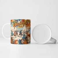 Oktoberfest Ceramic Mug with Beer Mug Illustration White Diamond Pattern - Wonder Print Shop