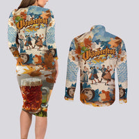 Oktoberfest Couples Matching Long Sleeve Bodycon Dress and Long Sleeve Button Shirt with Beer Mug Illustration White Diamond Pattern - Wonder Print Shop