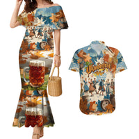 Oktoberfest Couples Matching Mermaid Dress and Hawaiian Shirt with Beer Mug Illustration White Diamond Pattern - Wonder Print Shop