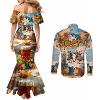 Oktoberfest Couples Matching Mermaid Dress and Long Sleeve Button Shirt with Beer Mug Illustration White Diamond Pattern - Wonder Print Shop