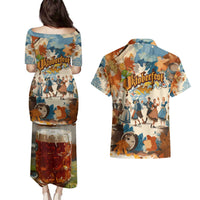 Oktoberfest Couples Matching Puletasi and Hawaiian Shirt with Beer Mug Illustration White Diamond Pattern - Wonder Print Shop