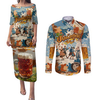 Oktoberfest Couples Matching Puletasi and Long Sleeve Button Shirt with Beer Mug Illustration White Diamond Pattern - Wonder Print Shop