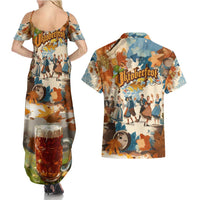 Oktoberfest Couples Matching Summer Maxi Dress and Hawaiian Shirt with Beer Mug Illustration White Diamond Pattern - Wonder Print Shop
