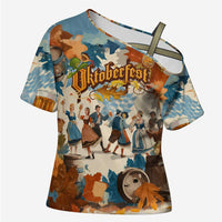 Oktoberfest Cross Shoulder Shirt with Beer Mug Illustration White Diamond Pattern - Wonder Print Shop