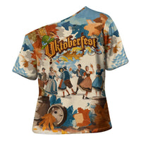 Oktoberfest Cross Shoulder Shirt with Beer Mug Illustration White Diamond Pattern - Wonder Print Shop