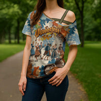 Oktoberfest Cross Shoulder Shirt with Beer Mug Illustration White Diamond Pattern - Wonder Print Shop