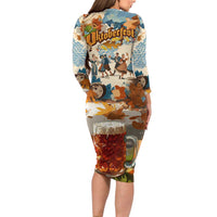 Oktoberfest Family Matching Long Sleeve Bodycon Dress and Hawaiian Shirt with Beer Mug Illustration White Diamond Pattern - Wonder Print Shop